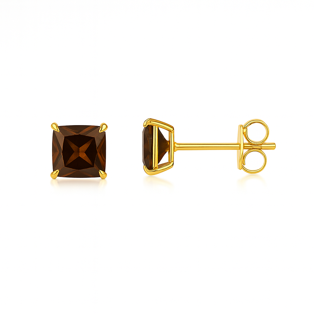 14k Yellow Gold Solid Square Princess Cut Birthstone 4MM CZ Stud Earrings