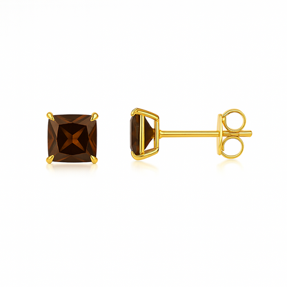 14k Yellow Gold Solid Square Princess Cut Birthstone 4MM CZ Stud Earrings