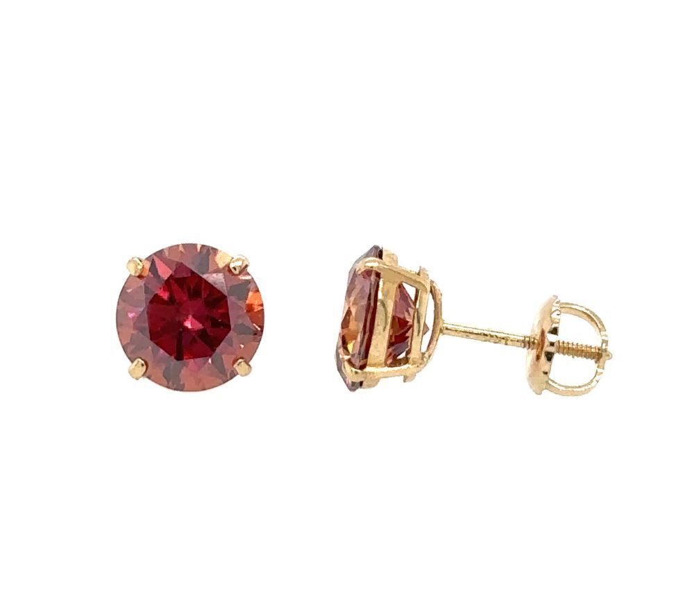 14K Gold GRA Certified D-VVS1 Watermelon Red Moissanite ScrewBack Studs Earrings