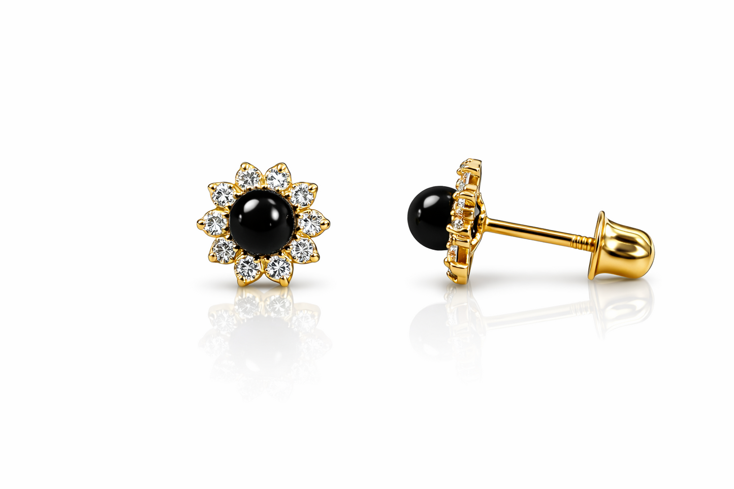 14k Yellow Gold Onyx Stud Earrings/ Screw Back