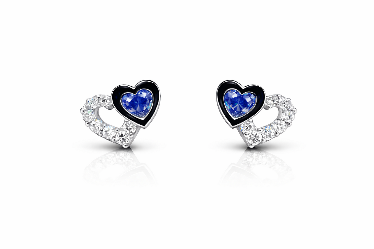 14K White Gold Double Heart Earrings