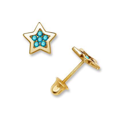 14k Yellow Gold Beautiful Star Screw Back Stud Earrings for Women