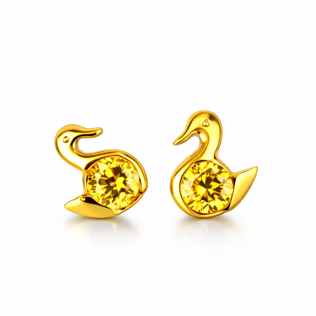 14k Yellow Gold Duck Birthstone Stud Earrings Screw Back