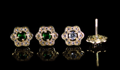 14k Yellow and White Gold CZ Birthstone Flower Stud Earring