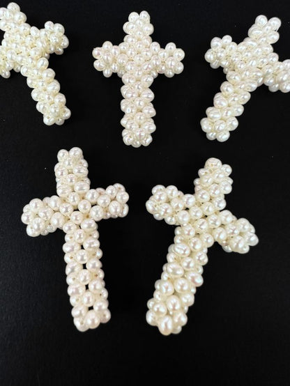 Knitted Fresh Water Pearl Cross