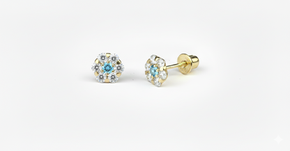14K Yellow Gold Flower Shaped  Screw Back Stud Earrings for Women