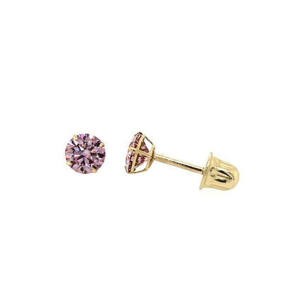 14K Gold GRA Certified D-VVS1 Round Pink Moissanite Screw Back Studs Earrings