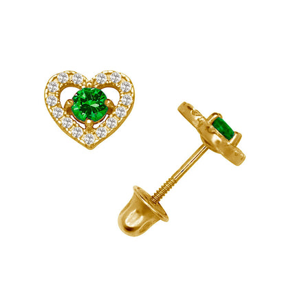 14K Yellow & White Gold CZ Heart Shaped Stud Earrings for Women