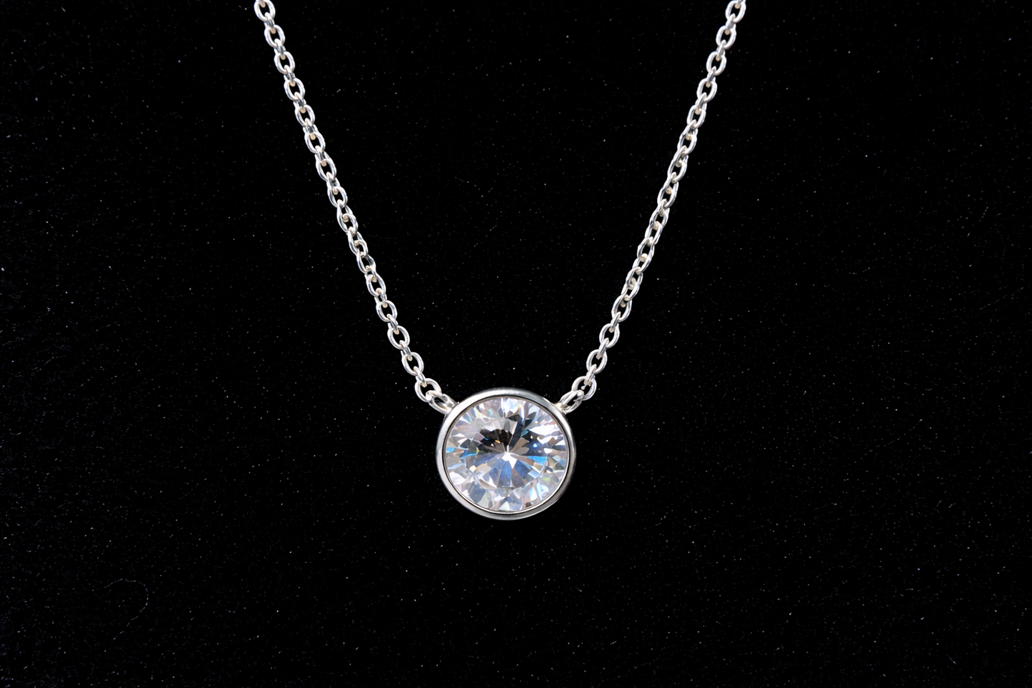1ct Round Solitaire Pendant Necklace Bezel Set Chain 14K White or Yellow Gold