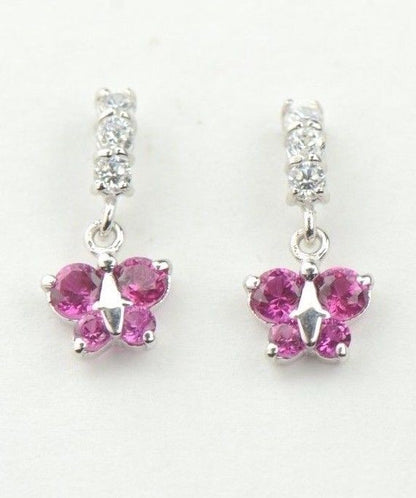 14K White Gold Birthstone Butterfly Dangle Earrings