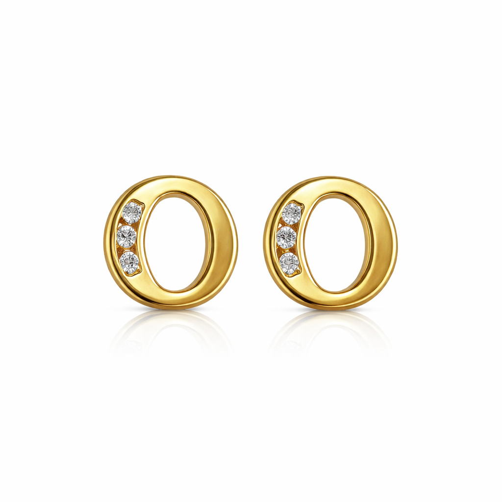 14k Yellow or White Gold Initial Letters CZ Stud Earrings