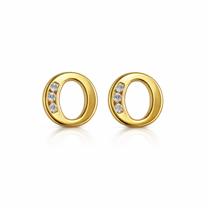 14k Yellow or White Gold Initial Letters CZ Stud Earrings