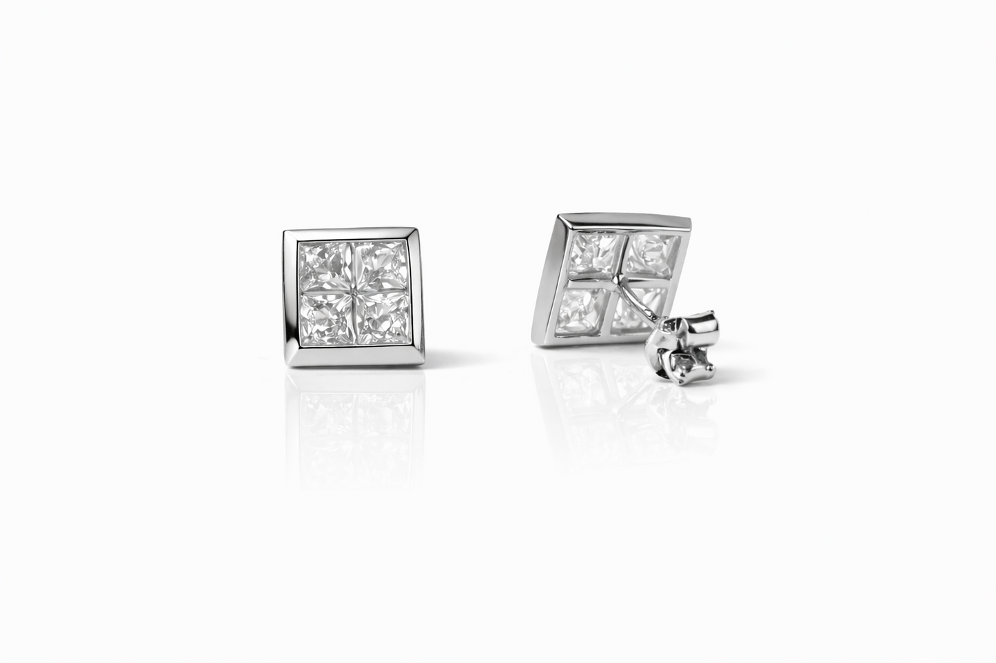14K Yellow or White Gold Fancy Square CZ Stud Earring