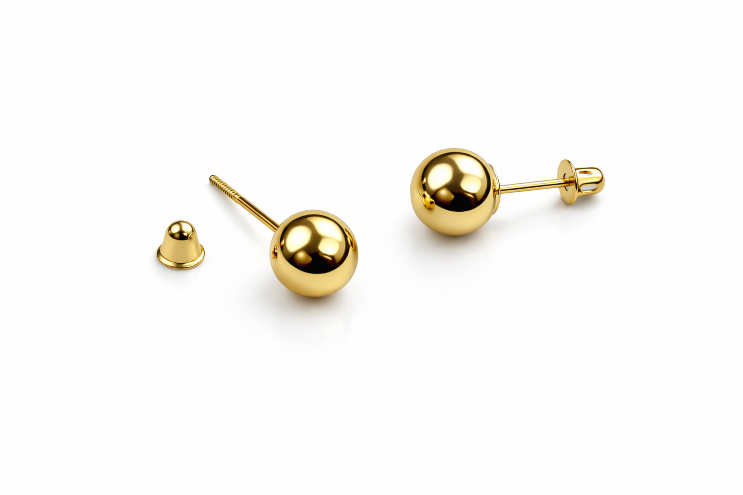 14k Solid Yellow Gold Ball stud earrings with screw back round High Polish