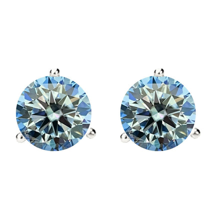 14K Gold GRA CertifiedD-VVS1 Ocean Blue Moissanite ScrewBack Stud Earrings