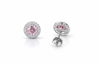 14k White Gold Cubic Zirconia Halo Round Stud Push Back Earrings