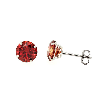 14K Gold GRA Certified D-VVS1 Round Garnet Moissanite Push Back Studs Earrings