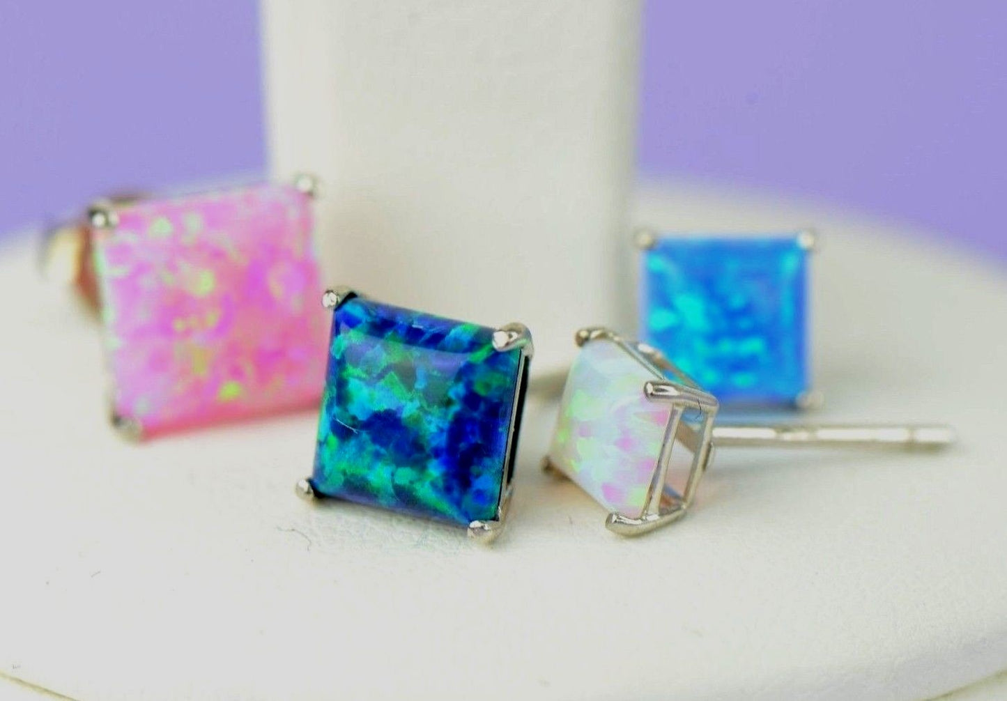 925 Sterling Silver Square Opal stud Earrings