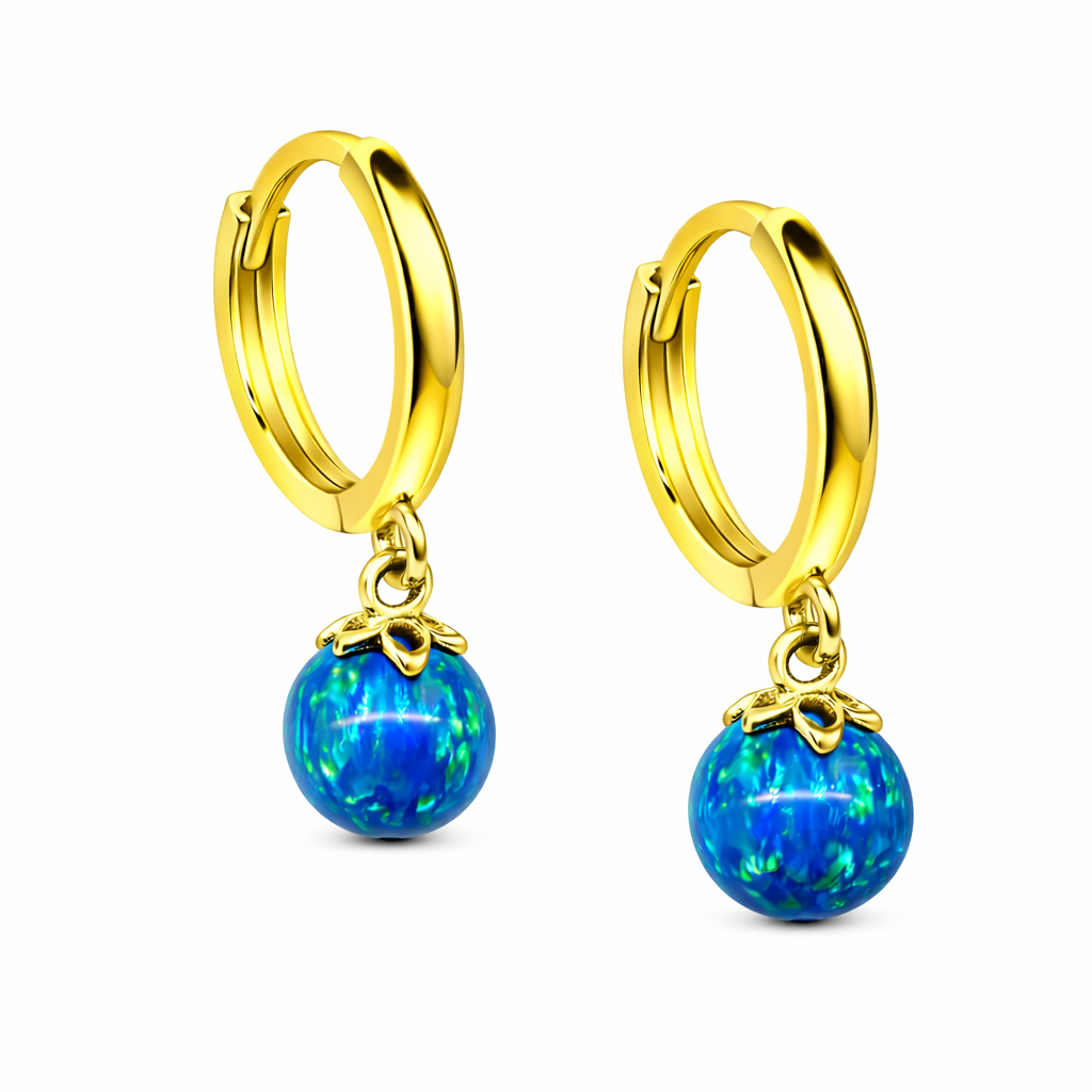 14k Yellow / White Gold Opal Huggie Dangle Earrings