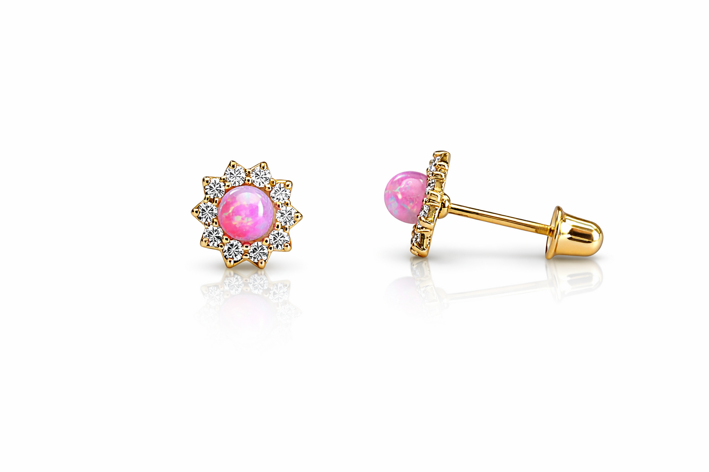14k Yellow Gold Opal Stud Earrings/ Screw Back