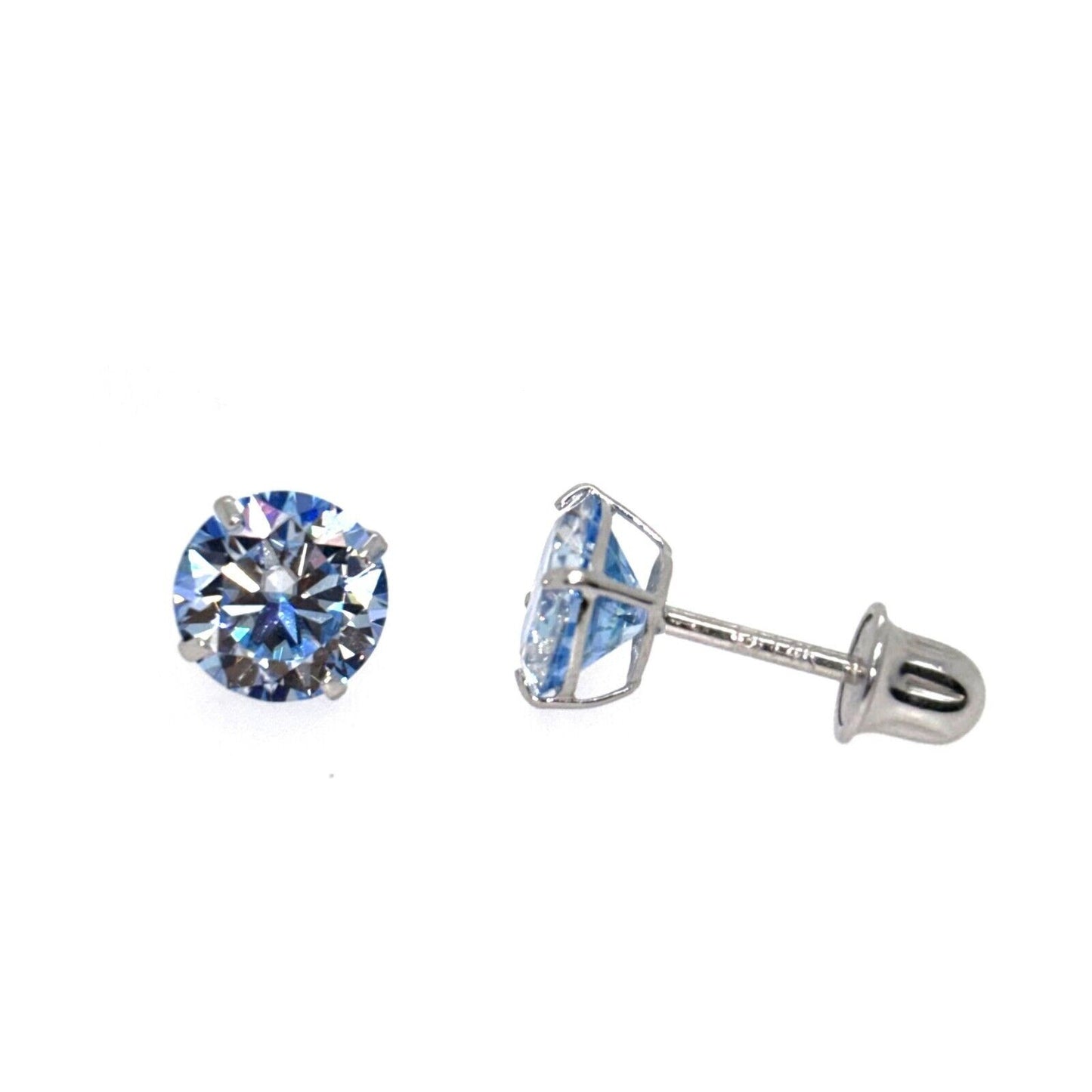 14K Gold GRA Certified D-VVS1 Ocean Blue Moissanite Screw Back Studs Earrings