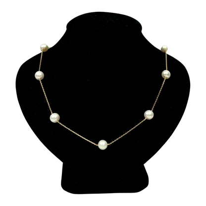 14k Yellow & White Gold Genuine White Pearls by the yard 16"& 18" Necklace