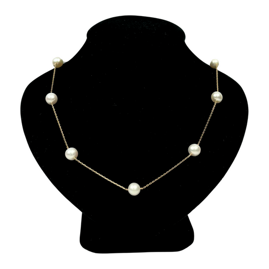 14k Yellow & White Gold Genuine White Pearls by the yard 16"& 18" Necklace