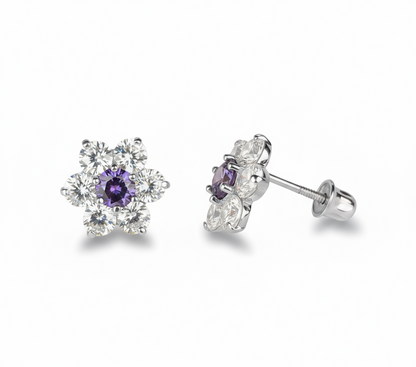 14k White Gold Beautiful Flower Shaped Stud Screw Back Earrings for Women