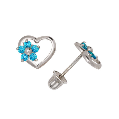 14K Yellow & White Gold Heart Shaped CZ Stud Earrings for Women