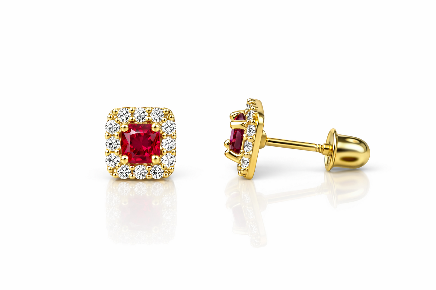 14k Yellow Gold Cushion Stud Earrings with Screw Back