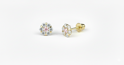 14K Yellow Gold Flower Shaped  Screw Back Stud Earrings for Women