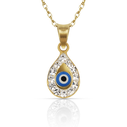 14k Yellow or White Gold CZ Pear Shape Evil Eye Pendants