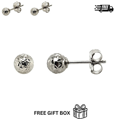 925-Sterling-Silver-Round Diamond Cut Ball Stud Earrings