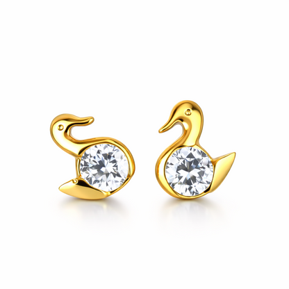 14k Yellow Gold Duck Birthstone Stud Earrings Screw Back