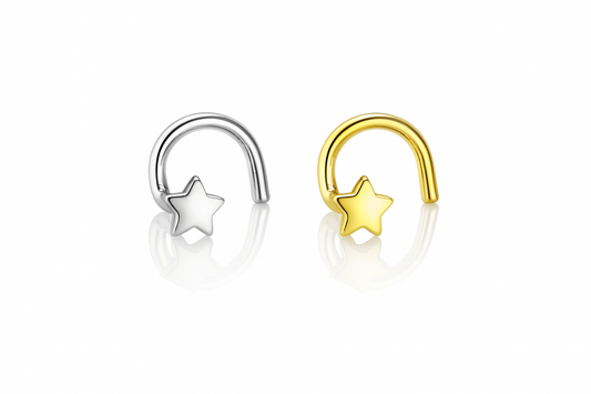 14k Yellow or White Gold Star Nose Piercing Stud