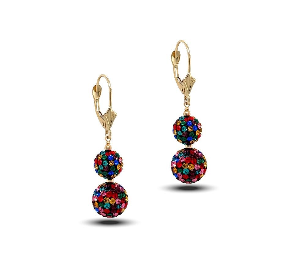 14K Yellow Gold Leverback Dangle Earrings with Genuine Czech Crystals