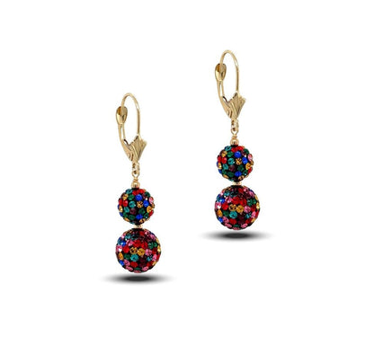14K Yellow Gold Leverback Dangle Earrings with Genuine Czech Crystals