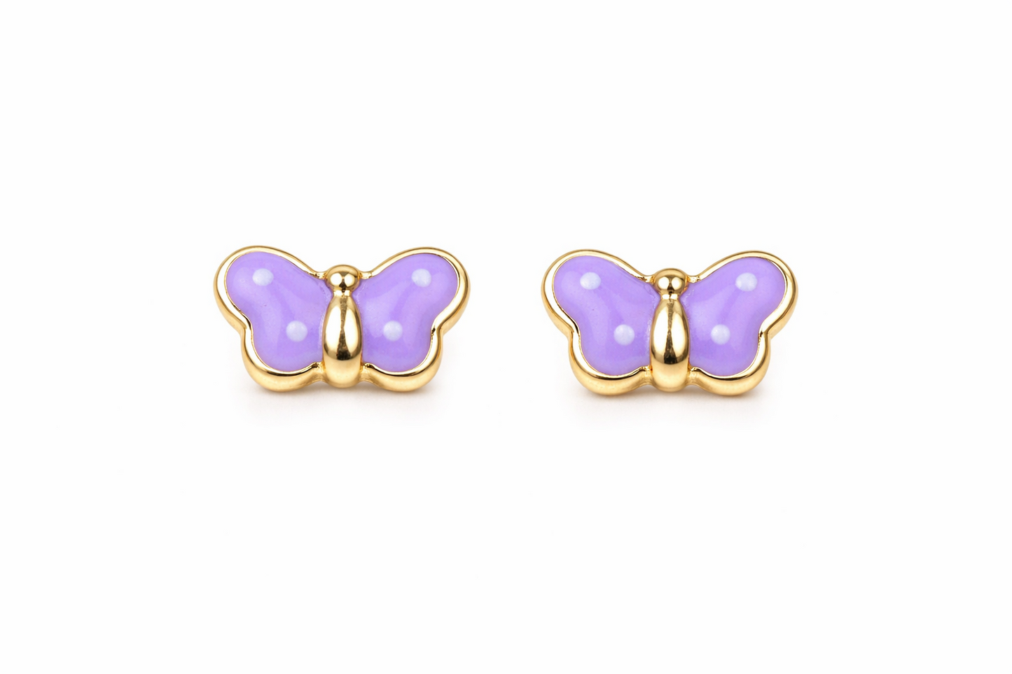 14k Yellow Gold Enamel Butterfly Baby earrings with Screw Back