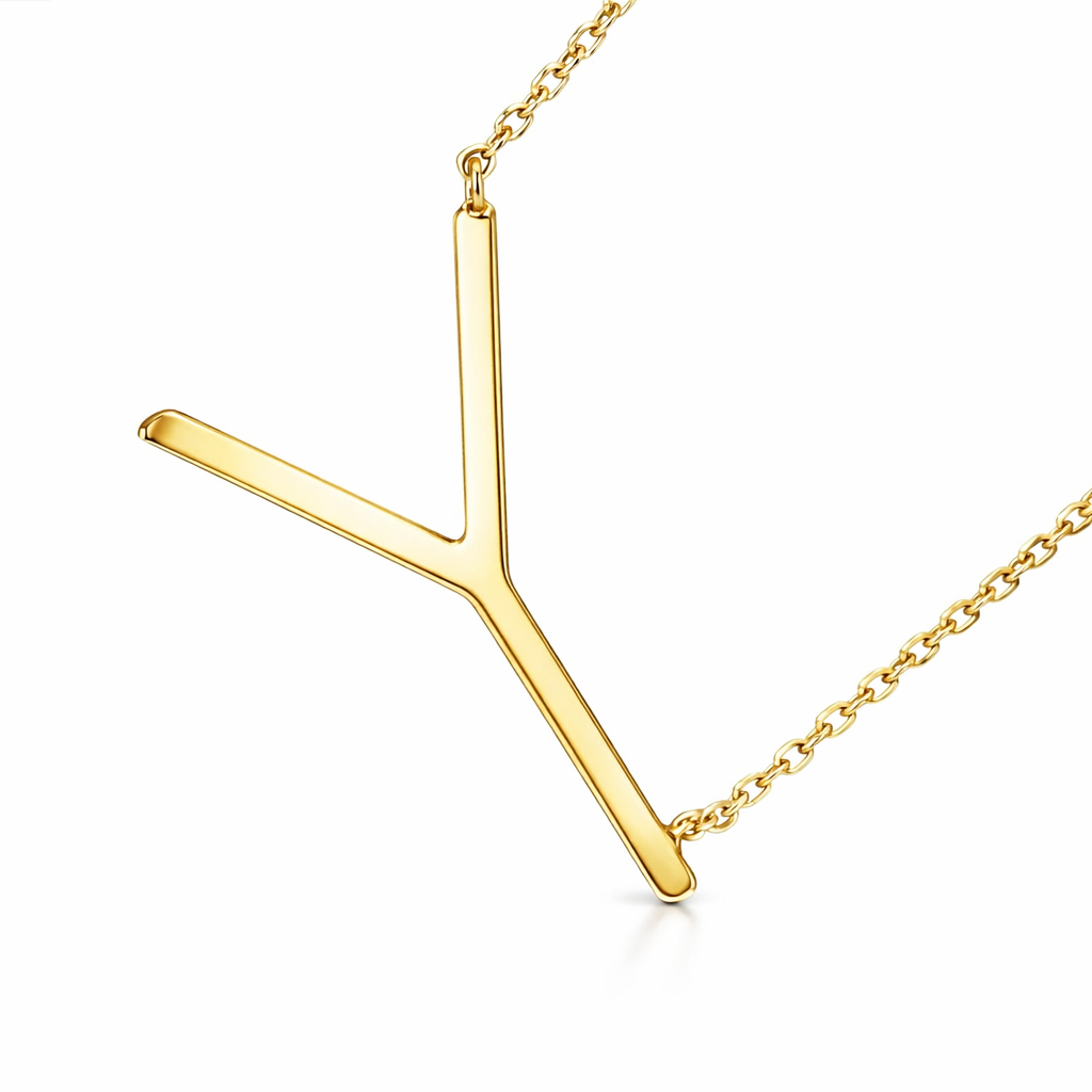 14k Yellow Gold Sideway Initial Letter Necklace Pendant