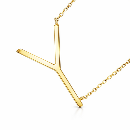 14k Yellow Gold Sideway Initial Letter Necklace Pendant