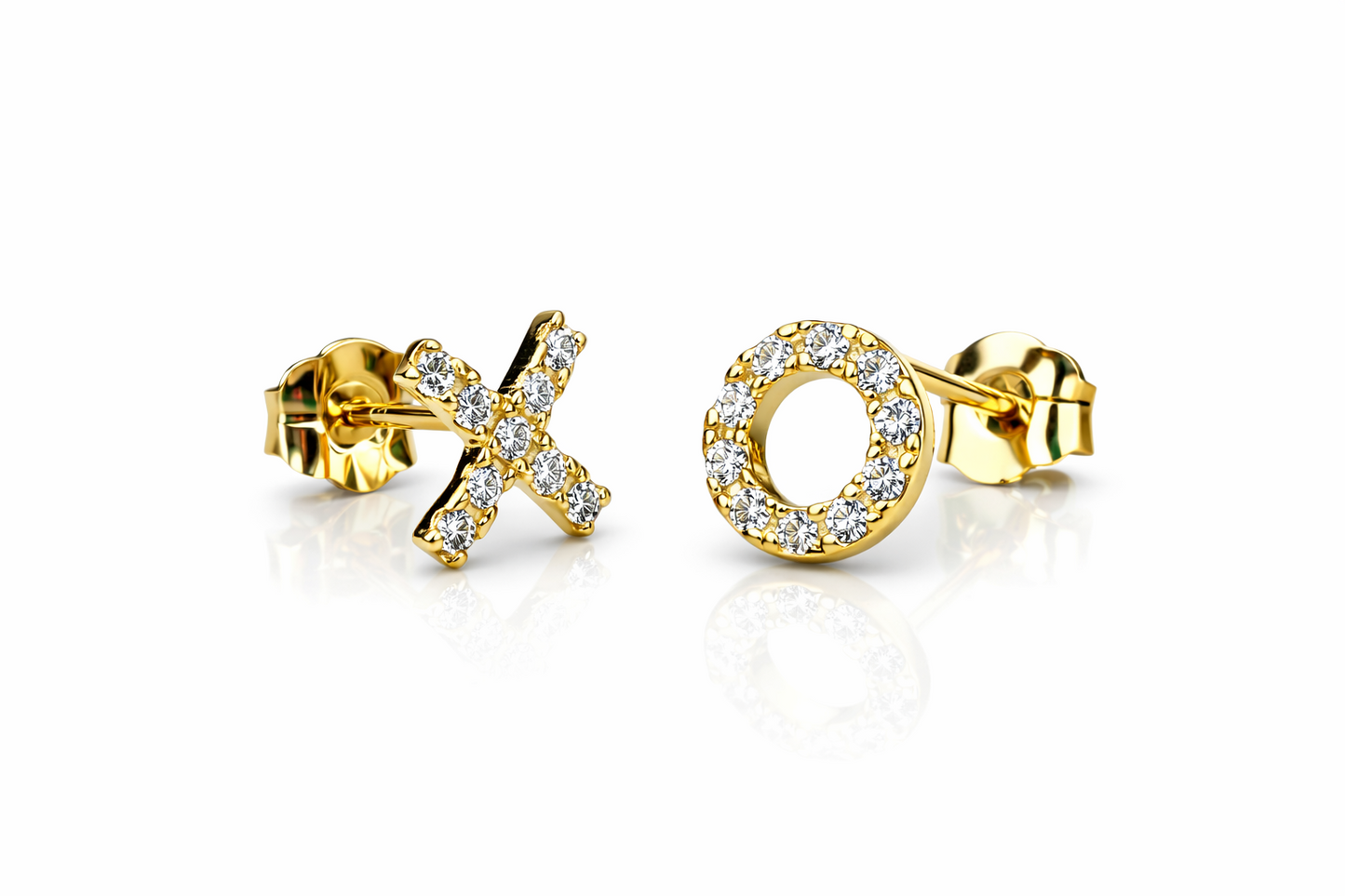 14K Yellow or White Gold CZ "XO" Earrings with Push Back