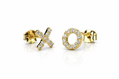 14K Yellow or White Gold CZ "XO" Earrings with Push Back