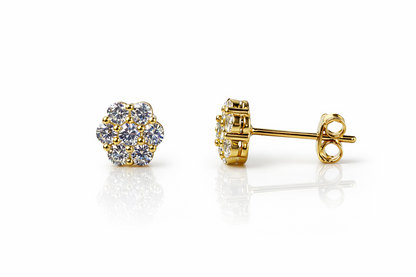 14K Yellow & White Gold Flower Cluster CZ Stud Earrings for Women