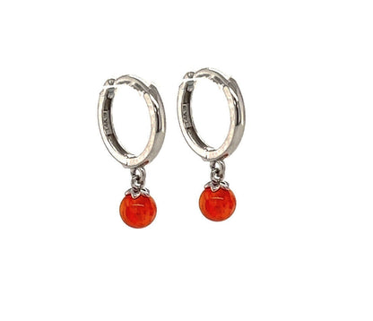 14k Yellow / White Gold Orange Opal Huggie Dangle Earrings