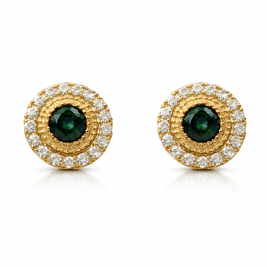 14k Yellow/White Round Halo Stud Earrings Screwback