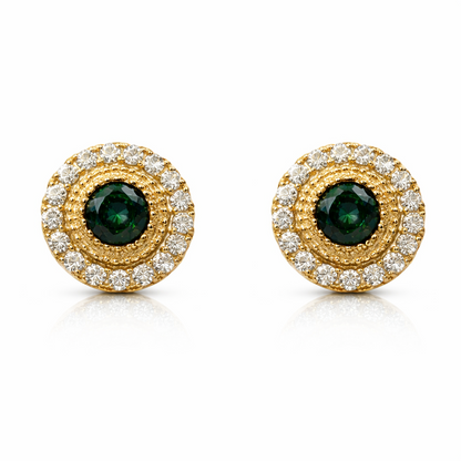14k Yellow/White Round Halo Stud Earrings Screwback