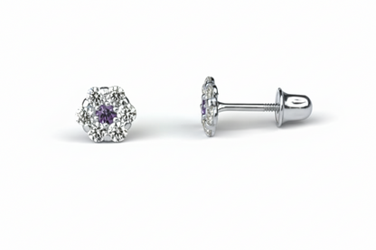 14K White Gold Flower Shaped  Screw Back Stud Earrings for Women
