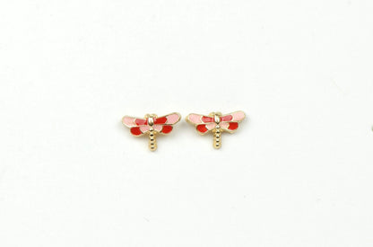 14k Yellow Gold Baby Enamel dragonfly earrings with Screw Back