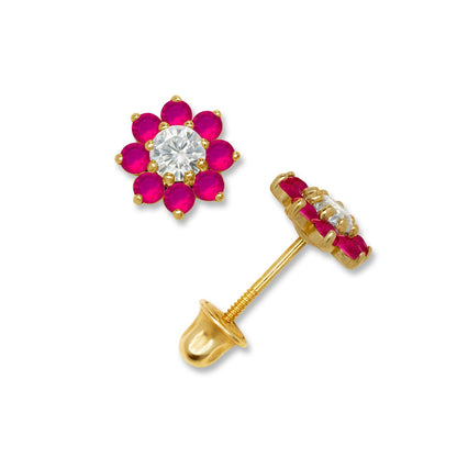 14K Yellow & White Gold Small Beautiful CZ Flower Stud Earrings for  Girls