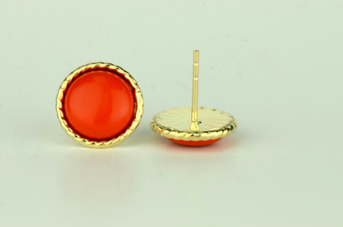 14K Yellow & White Gold Flat Stud Earrings for Women